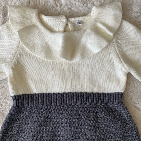 BABY GIRL KNIT RUFFLE LONG SLEEVE ROMPER - Picture 4 of 10
